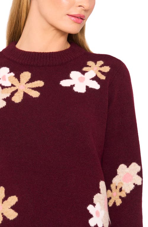 Cece Floral Crewneck Sweater In Burgundy