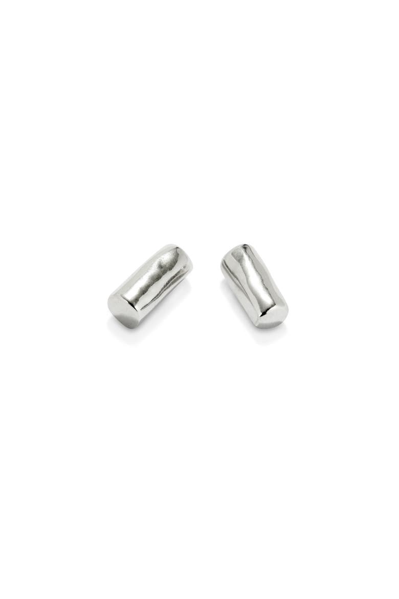 Sterling Silver-Plated Tube-Shaped Earrings, Alternate, color, Silver