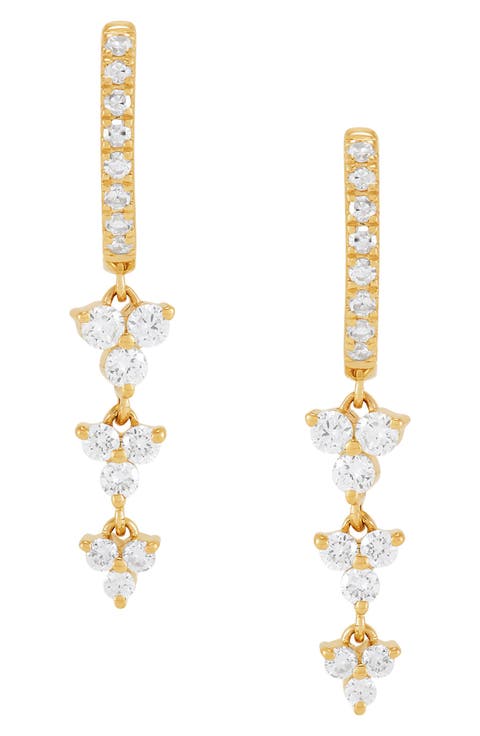 10K Yellow Gold Lab Grown Diamond Drop Huggie Hoop Earrings