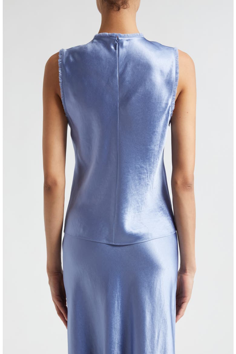Frayed Edge Sleeveless Satin Shell, Alternate, color, AZURE GEM