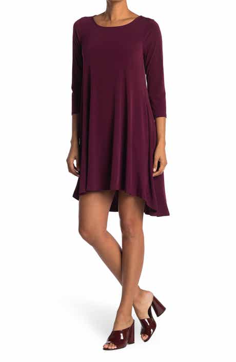 Nina Leonard Three-Quarter Sleeve Stretch Knit Trapeze Dress