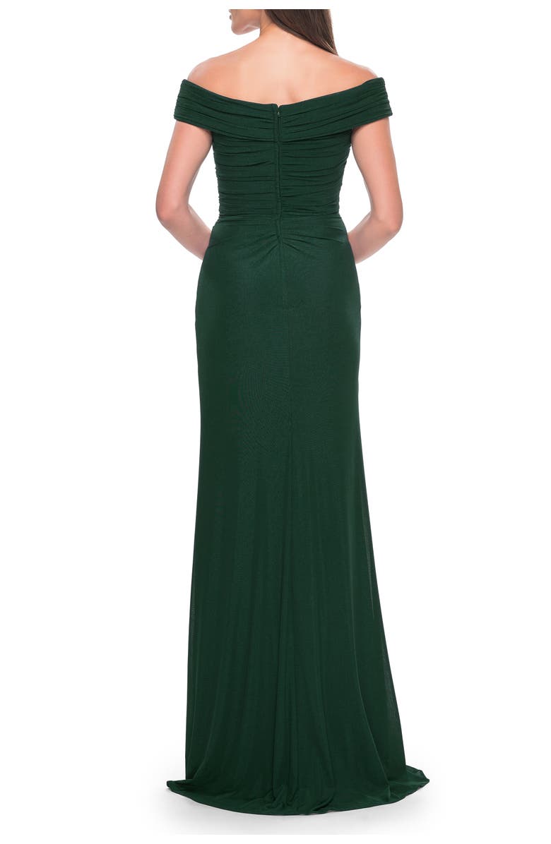 La Femme Off the Shoulder Jersey Evening Gown with Ruching, Alternate, color, 