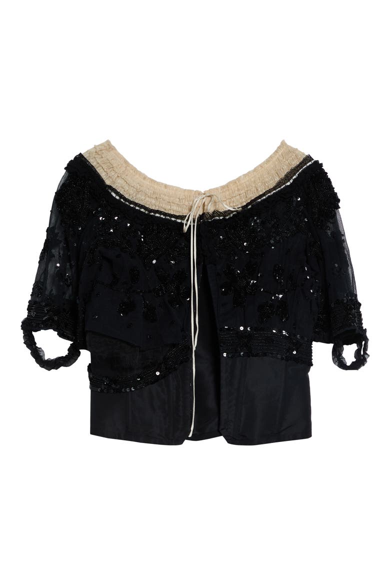Sequined Embroidered Off the Shoulder Bodice, Alternate, color, BLACK