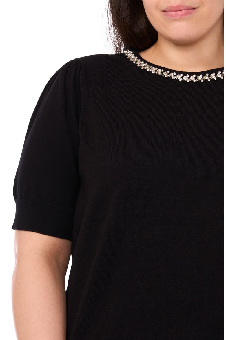 Rhinestone Embellished Short Sleeve Sweater, Alternate, color, RICH BLACK