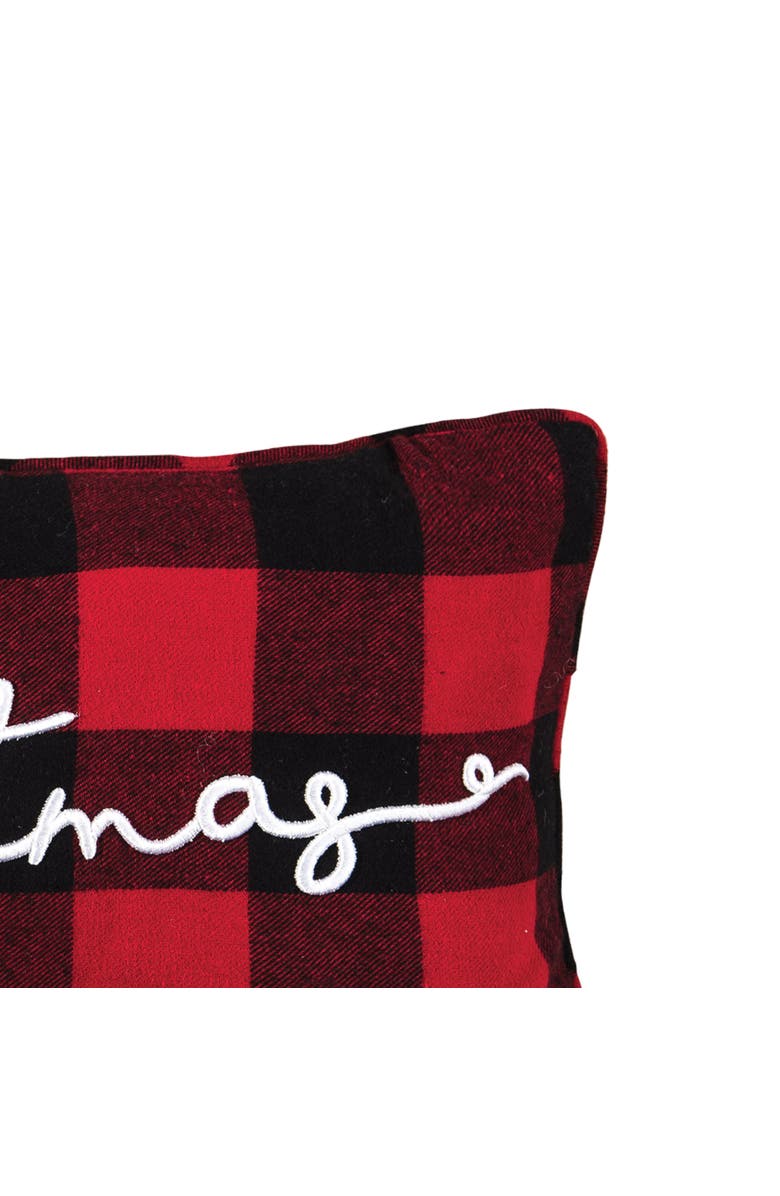C&F Home Plaid Checkered "Merry Christmas" Embroidered Cotton Blend Mini Accent Pillow 9" x 22", Alternate, color, Black