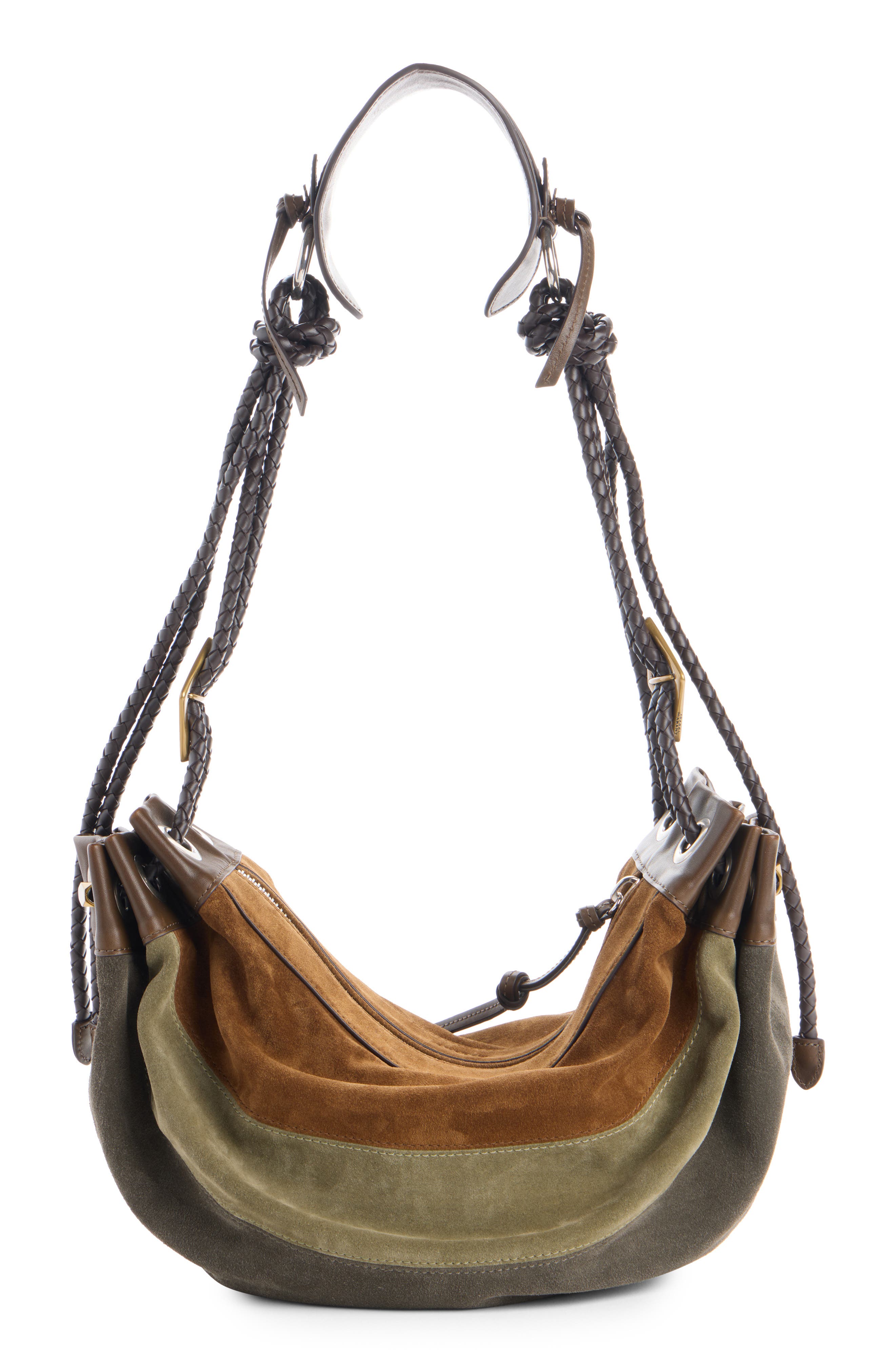 Isabel Marant Medium Maia Colorblock Suede Shoulder Bag, Alternate, color, Multicolor Khaki