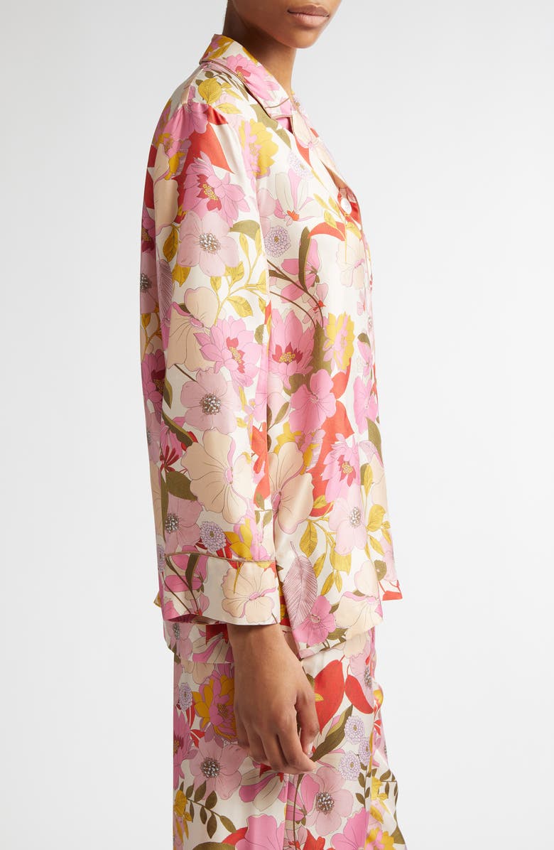 Max Mara Alan Floral Silk Twill Button-Up Shirt, Alternate, color, Pink