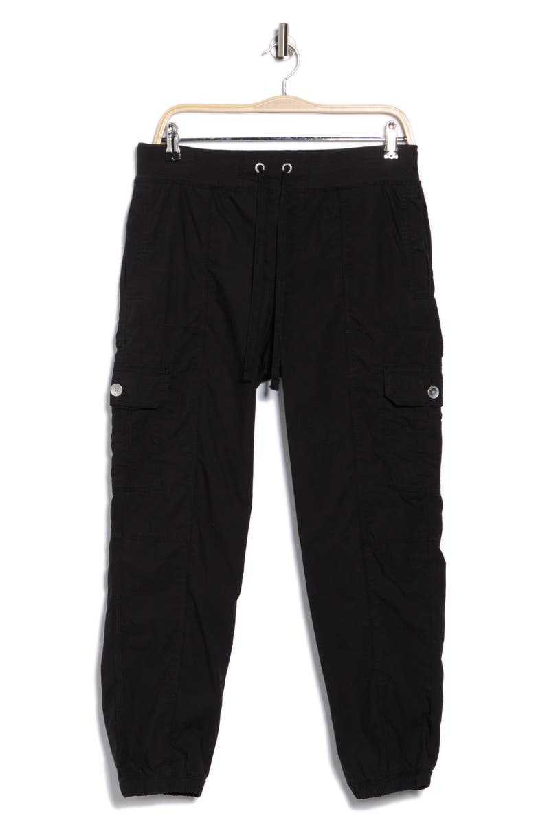 DKNY Ribbed Drawstring Waist Cargo Joggers, Alternate, color, Black