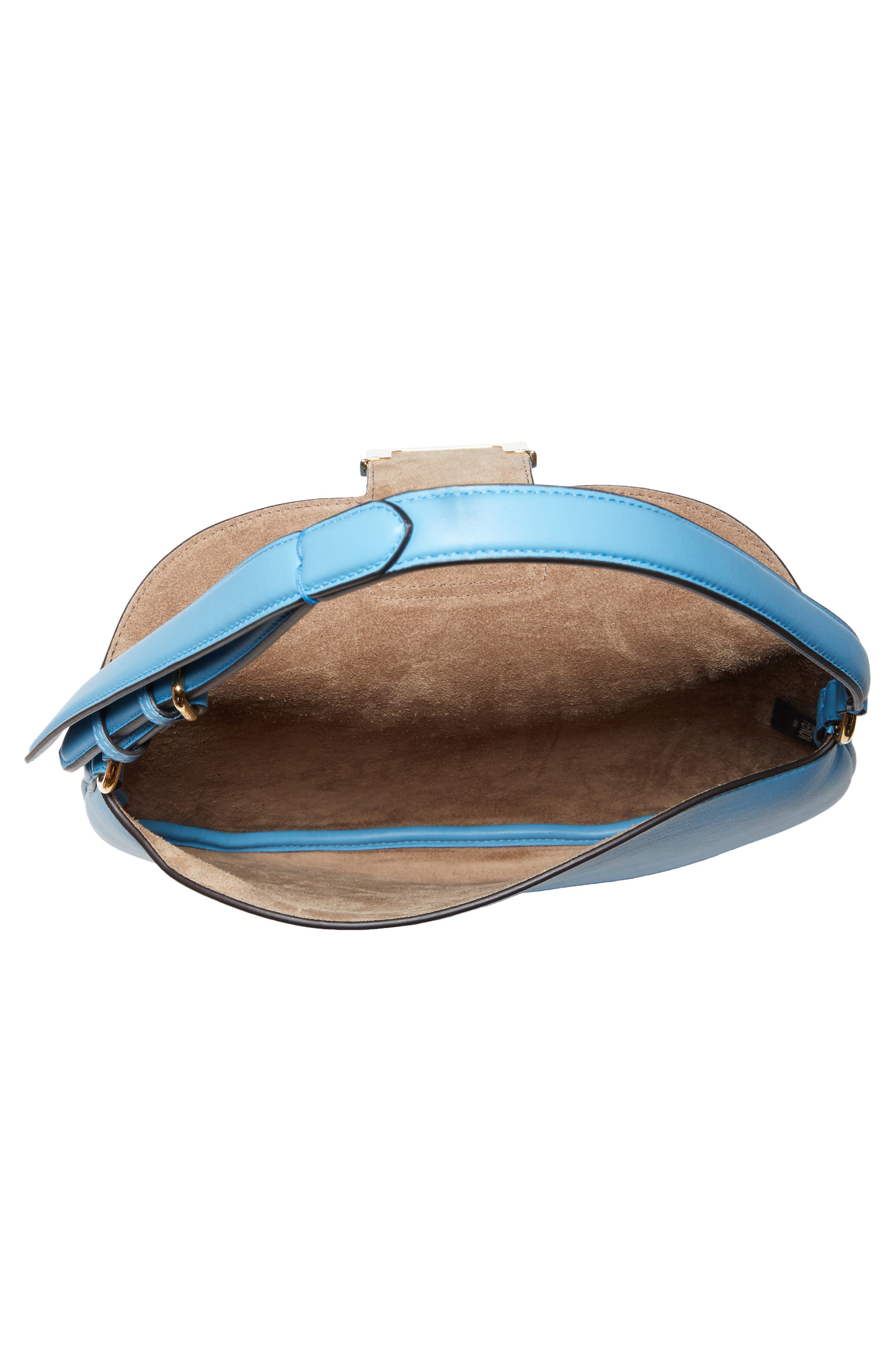 Small Croissant Leather Hobo, Alternate, color, CYBER BLU OS