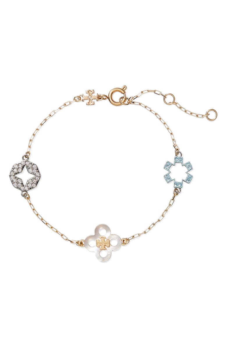 Tory Burch Forget Me Not Station Bracelet, Main, color, Tory Gold / Multi