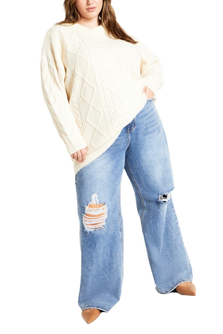 Jojo Oversize Fisherman Sweater, Alternate, color, CREAM