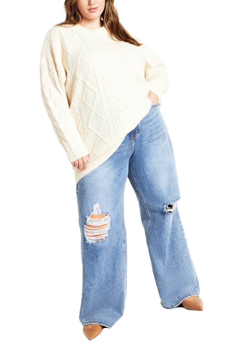 City Chic Jojo Oversize Fisherman Sweater, Alternate, color,