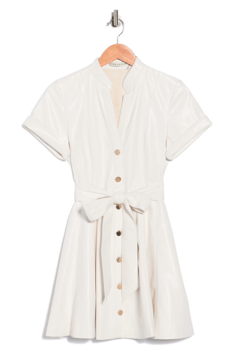 Lucy Faux Leather Mini Shirtdress, Alternate, color, OFF WHITE