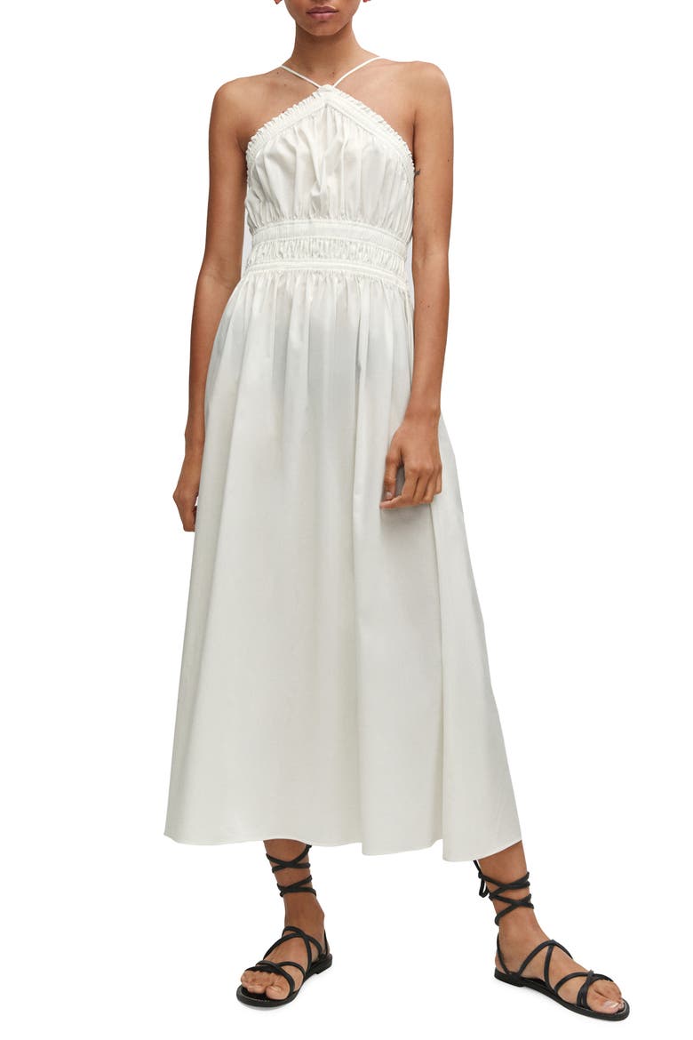 Ruffle Halter Sundress, Main, color, OFF WHITE