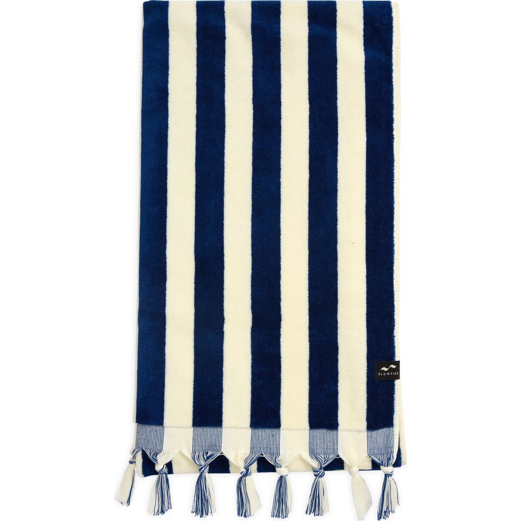 Slowtide Cabana Striped Turkish Cotton Towel In Deep Pool
