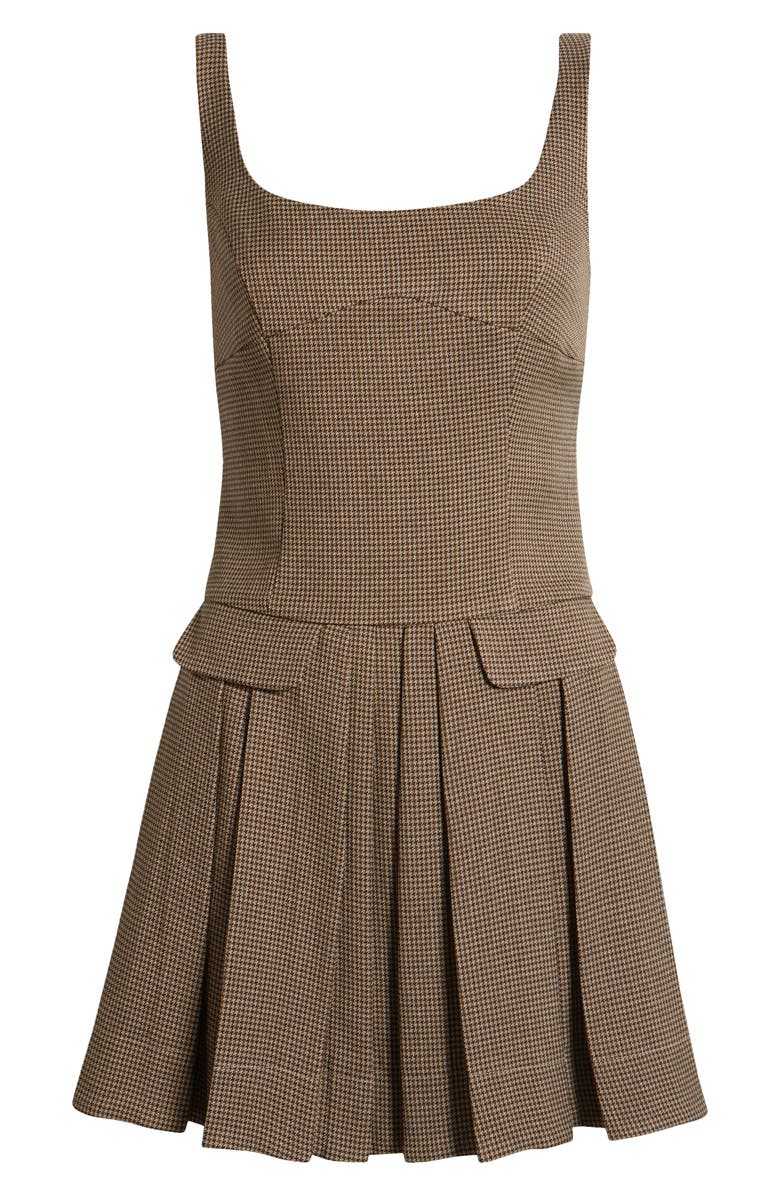 En Saison Houndstooth Pleated Skater Dress, Alternate, color, Brown Tonal Houndstooth Plaid