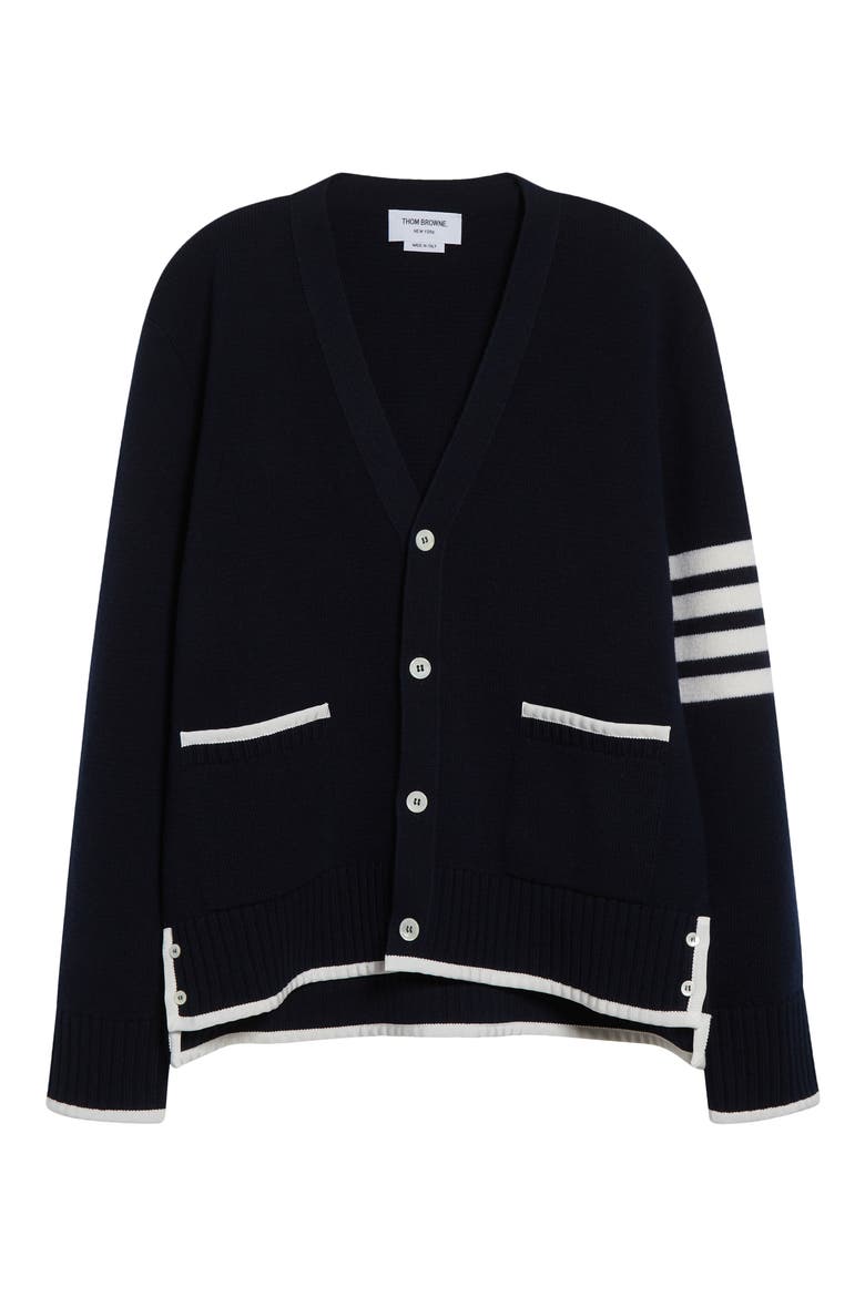 4-Bar Milano Stitch Virgin Wool Cardigan, Alternate, color, NAVY