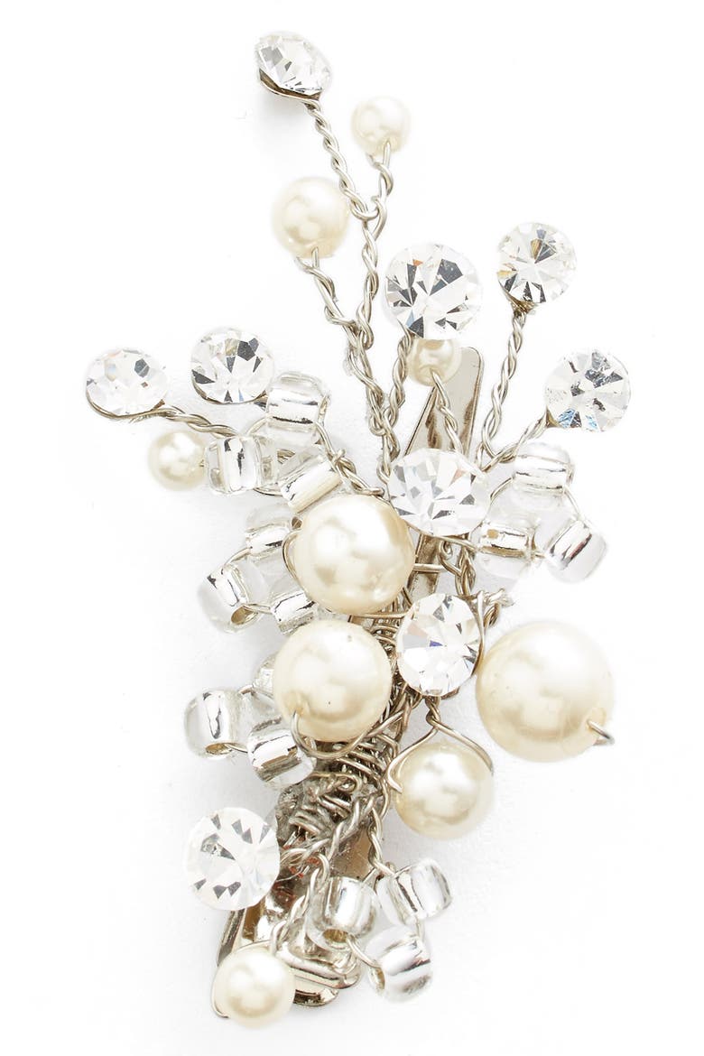 Glass Pearl & Crystal Hair Clip, Main, color, SILVER