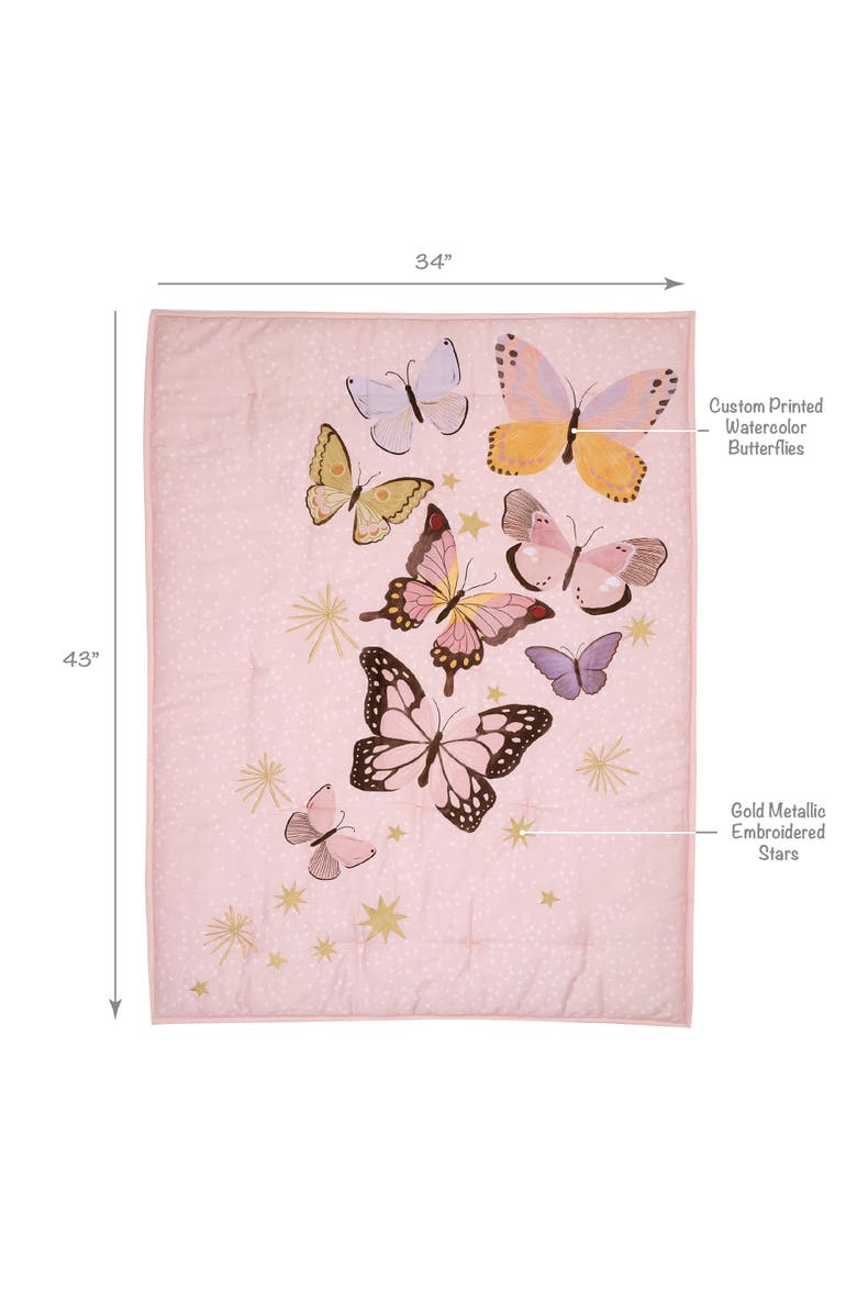 Lambs & Ivy Butterfly Dreams 3-Piece Nursery Baby Crib Bedding Set, Alternate, color, Pink
