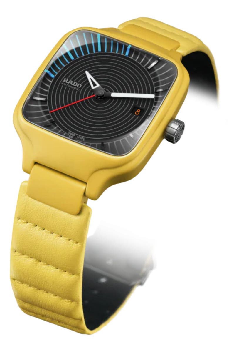 RADO True Square Tej Chauhan Automatic Leather Strap Watch, 38mm, Alternate, color, 