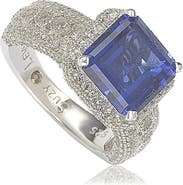 SUZY LEVIAN Sterling Silver Emerald-Cut Sapphire Diamond Accent Ring - 0.02 ctw
