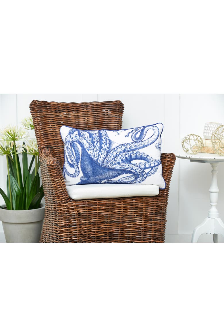 Blue Octopus Lumbar Accent Throw Pillow 14" x 22", Alternate, color, White