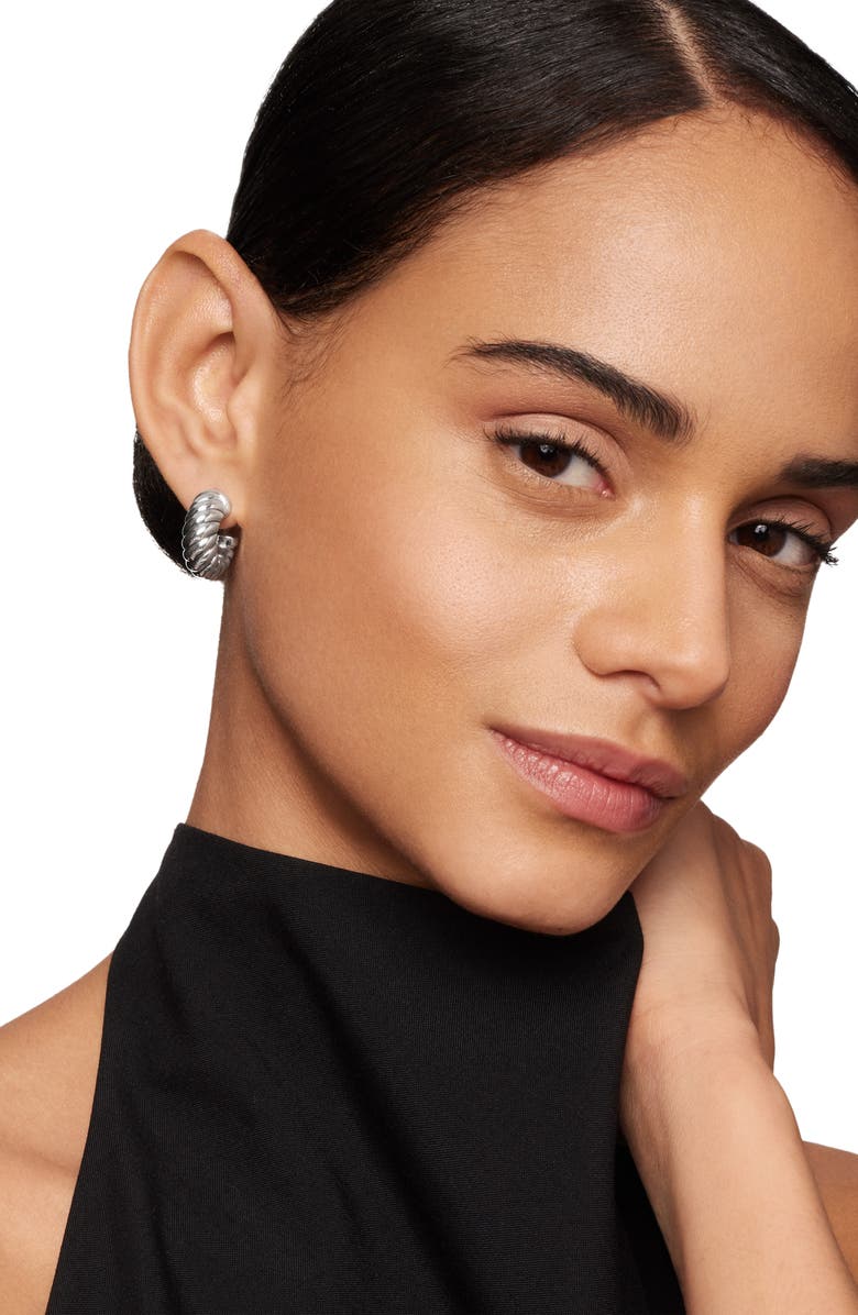 David Yurman Scuplted Cable Shrimp Earrings in Sterling Silver, 20.5mm, Alternate, color,