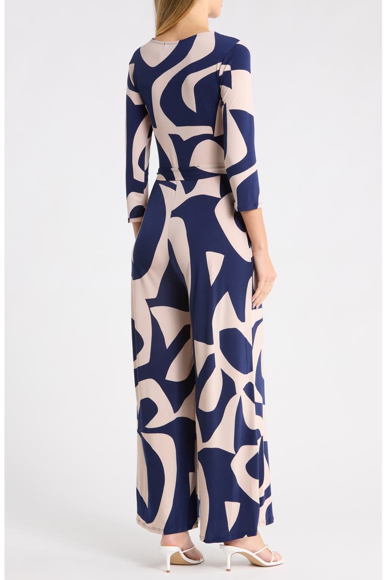 Three Quarter Sleeve Wide Leg Jumpsuit, Alternate, color, NAVY GEO