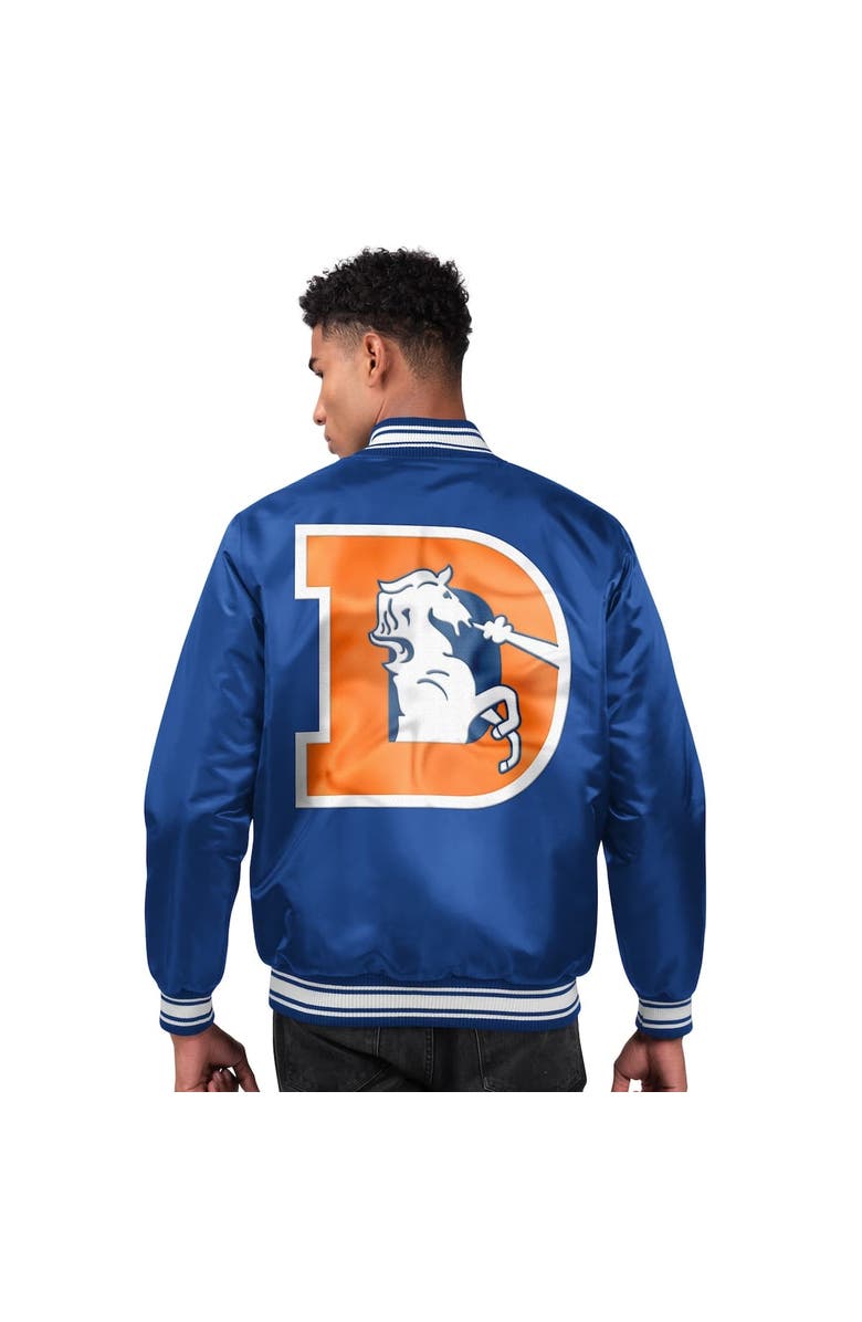 STARTER Men's Starter  Royal Denver Broncos Locker Room Satin Full-Snap Varsity Jacket, Alternate, color, Royal
