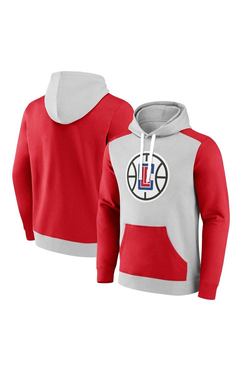 FANATICS Men's Fanatics Branded Gray/Red LA Clippers Arctic Colorblock Pullover Hoodie, Main, color, Gray