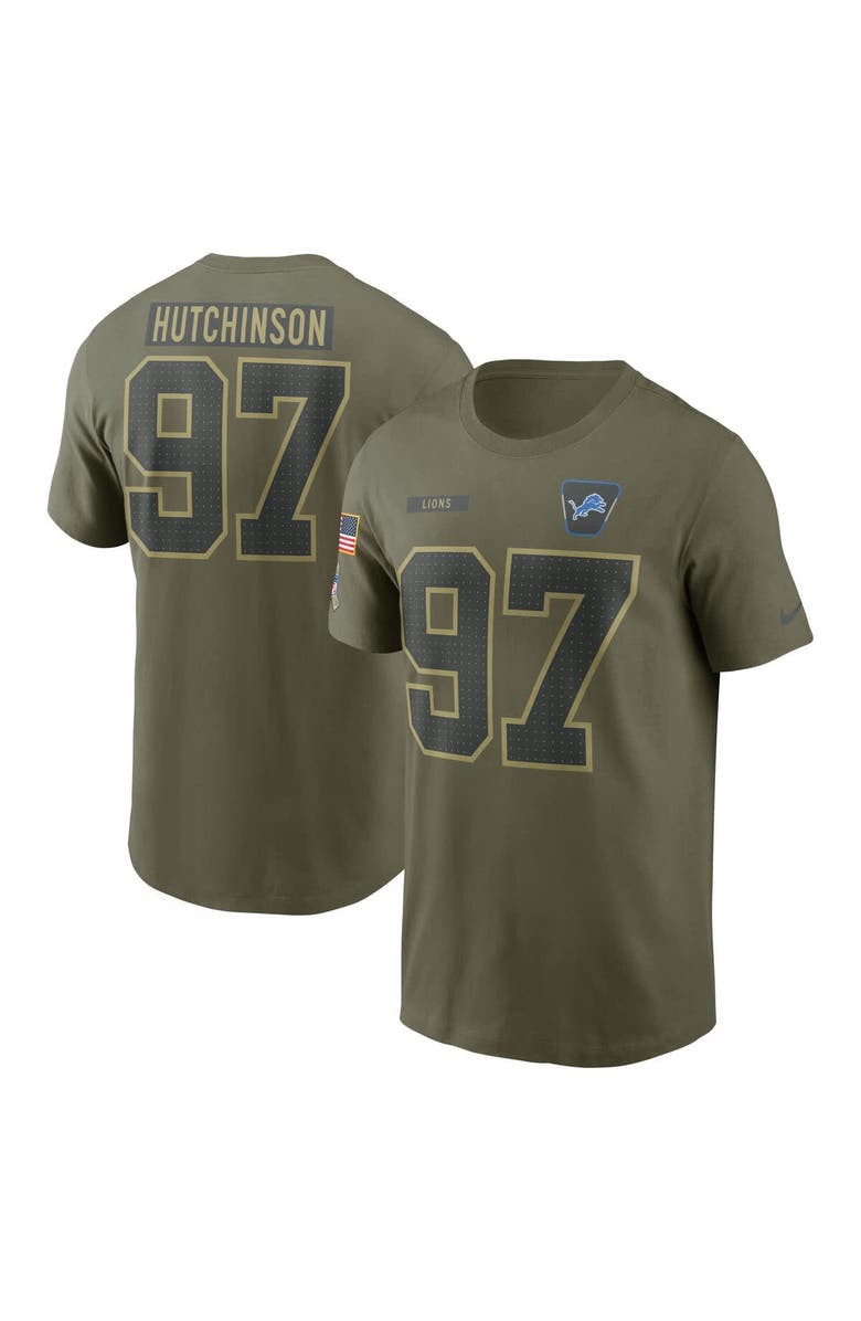 Nike Men's Nike Aidan Hutchinson Olive Detroit Lions 2025 Salute to Service Name & Number T-Shirt, Main, color, Olive