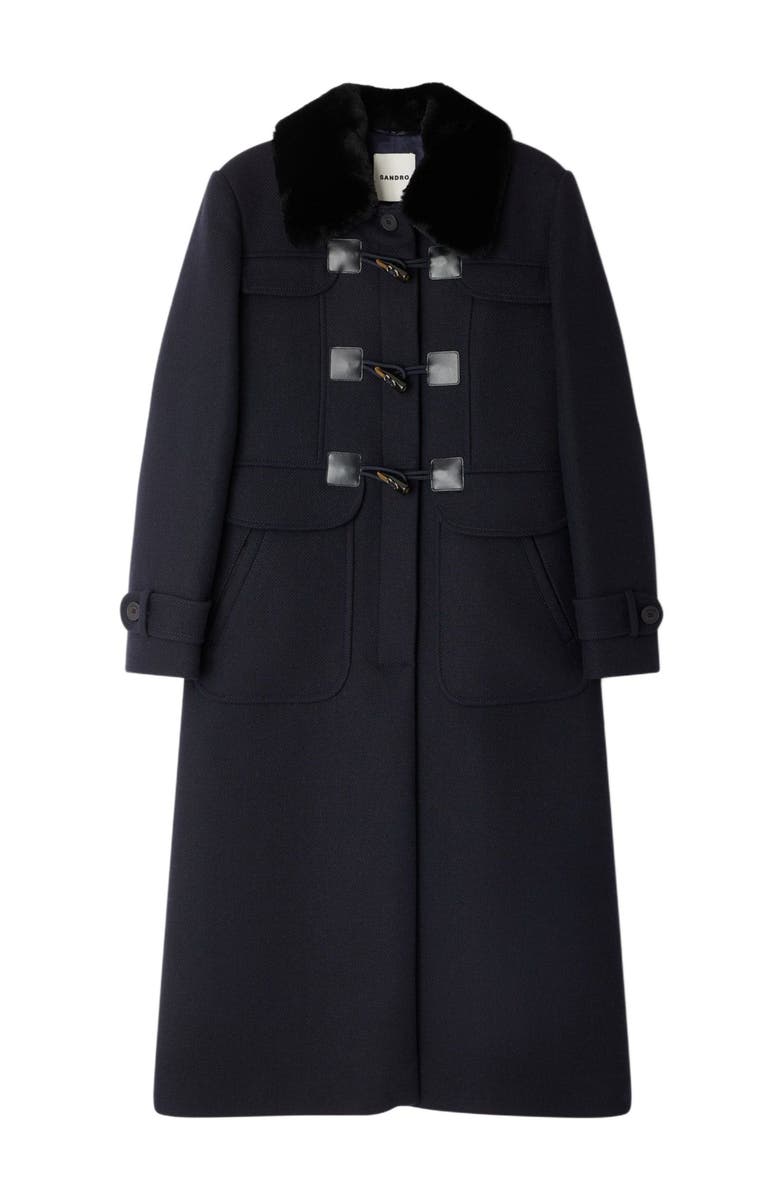 SANDRO Coat with removable shearling collar, Alternate, color, Navy Blue