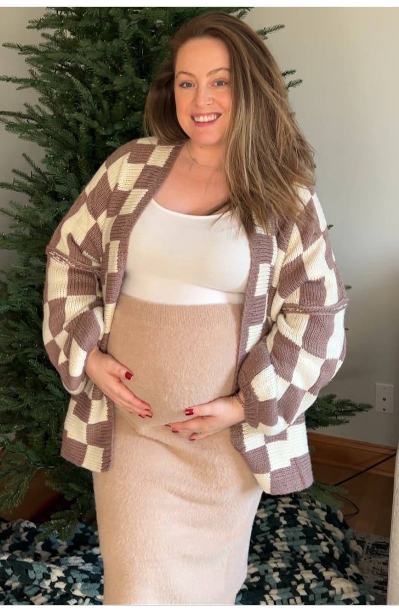 PinkBlush Checkered Print Oversized Cardigan, Alternate, color,