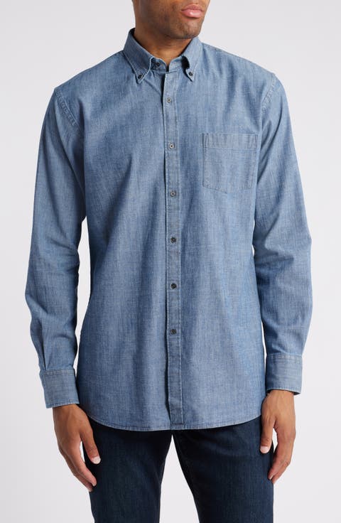 Tamworth Cotton Stretch Chambray Button-Down Shirt