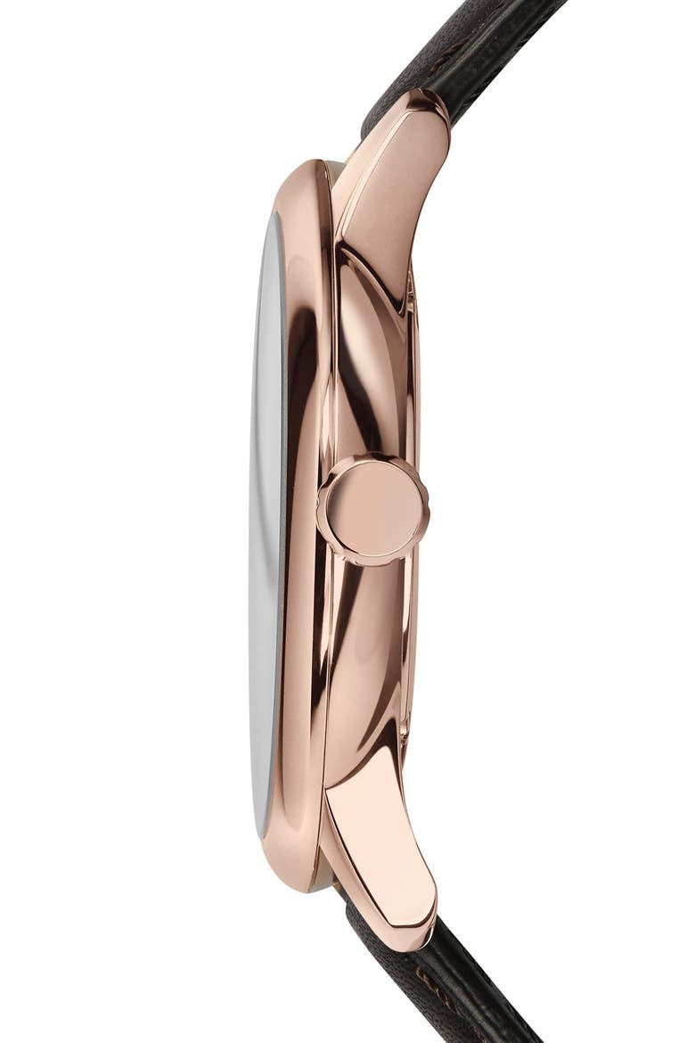 Check Stamped Round Dial Watch, 40mm, Alternate, color, CHOCOLATE BROWN/ ROSE GOLD