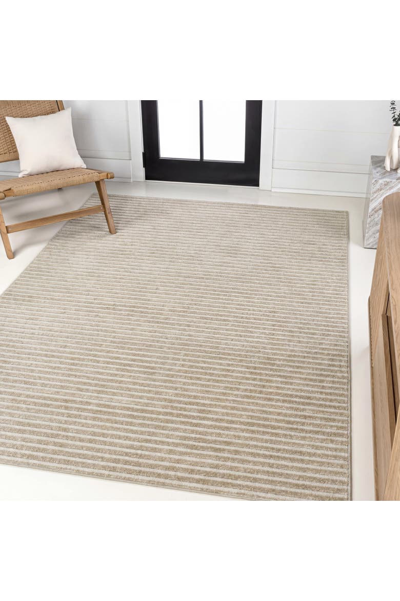Aarhus High-Low Minimalist Scandi Striped Indoor/Outdoor Area Rug, Alternate, color, Beige/Cream