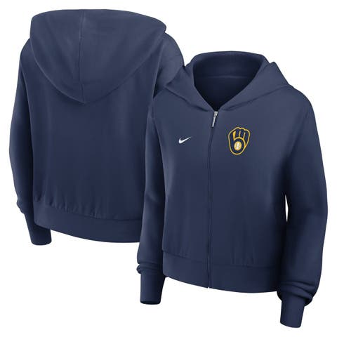Women's Nike Navy Milwaukee Brewers Cropped Chill Full-Zip Hoodie