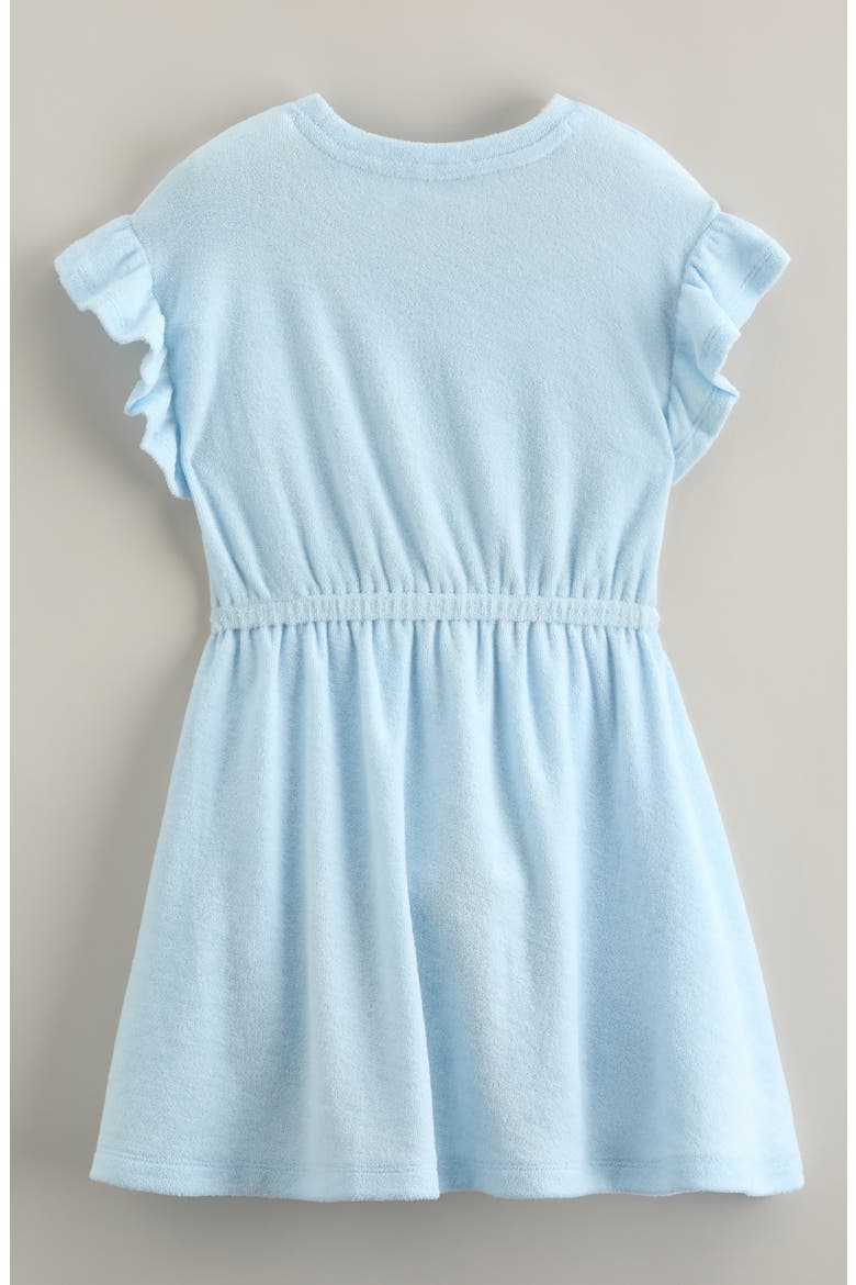 Kids' Flutter Sleeve Cotton Terry Dress, Alternate, color, BLUE RAINBOW FLOWER EMBROIDERY