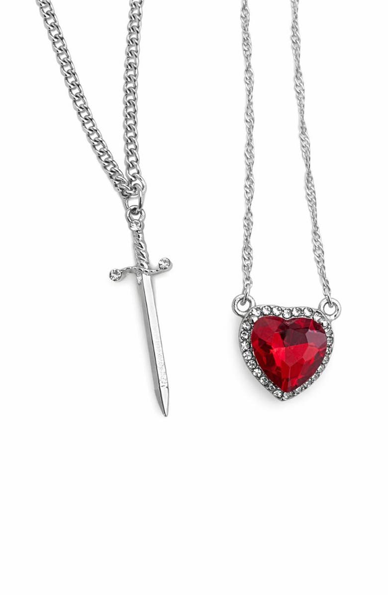 REBL Set of 2 Heart & Dagger Crystal Pendant Necklaces, Alternate, color, 