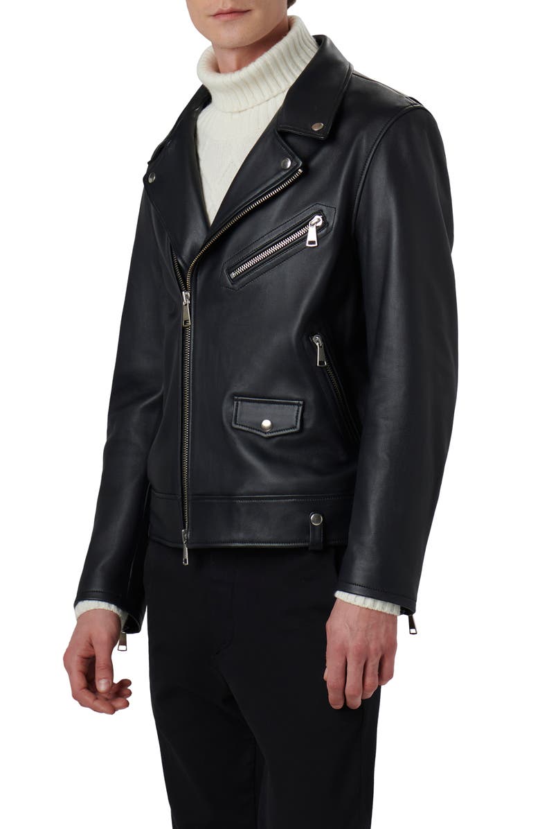 Bugatchi Full Zip Leather Biker Jacket, Alternate, color, 
