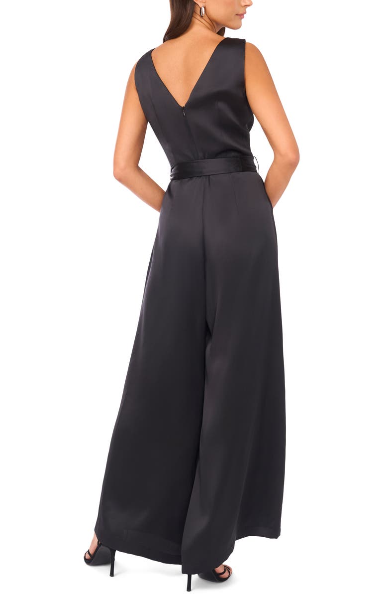 Vince Camuto Tie Waist Wide Leg Jumpsuit, Alternate, color, Rich Black