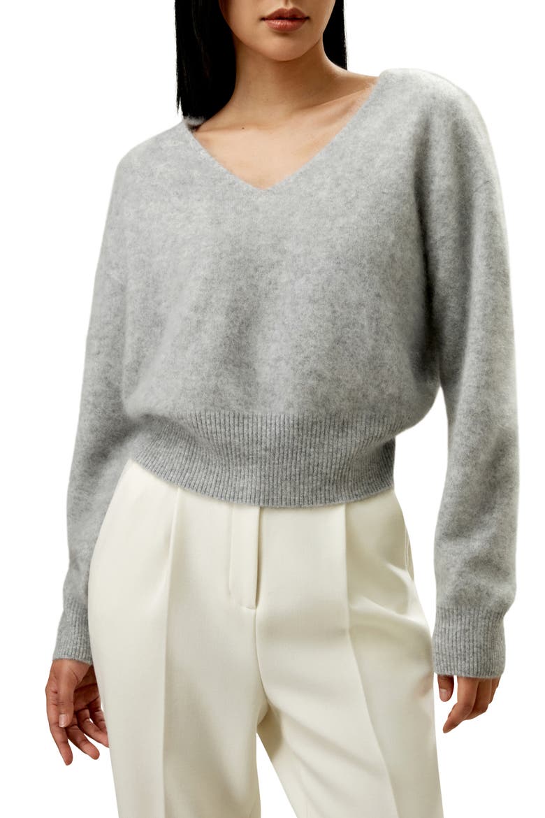 Women's Cropped V-Neck Cashmere Sweater, Main, color, Light Gray