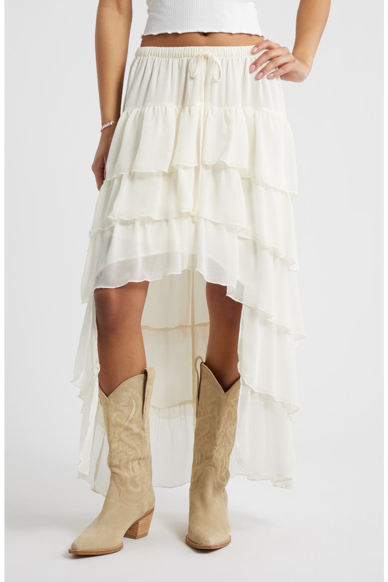 Tiered High-Low Maxi Skirt, Main, color, IVORY