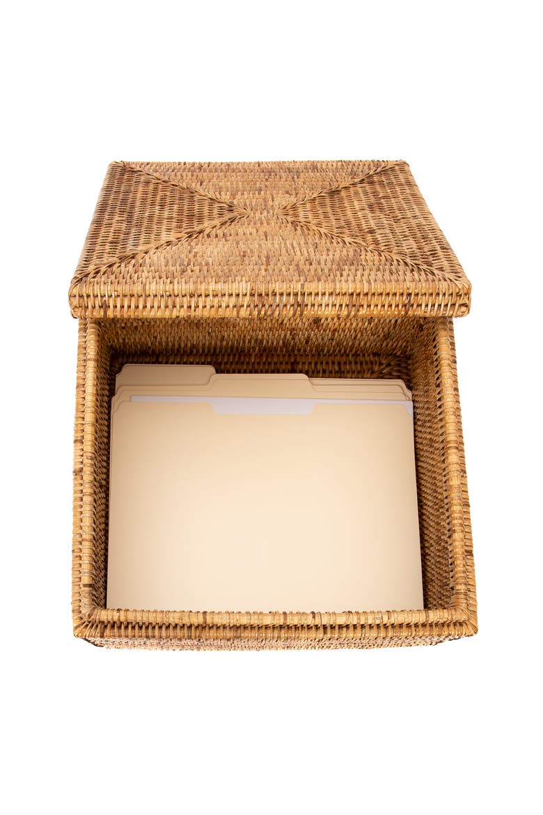 Artifacts Rattan Storage Box with Lid - Flat File Organizer, Alternate, color, Honey Brown