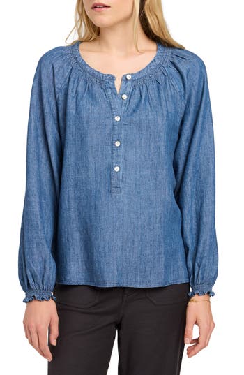 Faherty The Tried And True Odette Denim Top In Dark Rain Wash