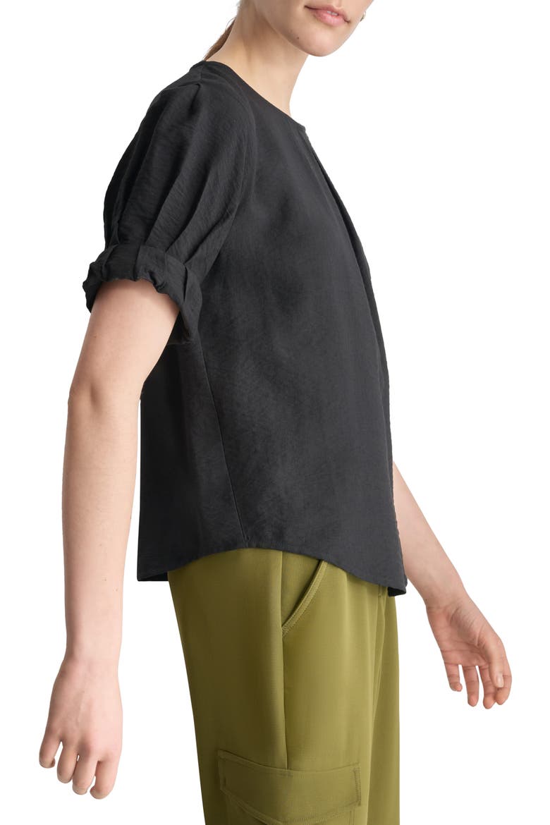Crinkle Texture Short Sleeve Top, Alternate, color, BLACK