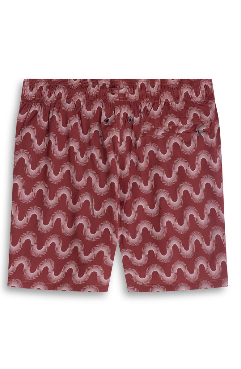 Bugatchi Cruz Print Swim Trunks, Alternate, color, Rio Red
