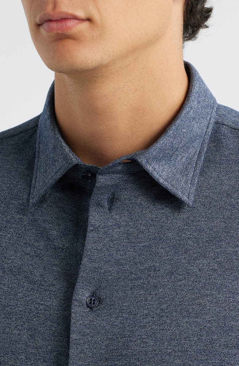 Emporio Armani Heathered Knit Cotton Button-Up Shirt, Alternate, color, Blue