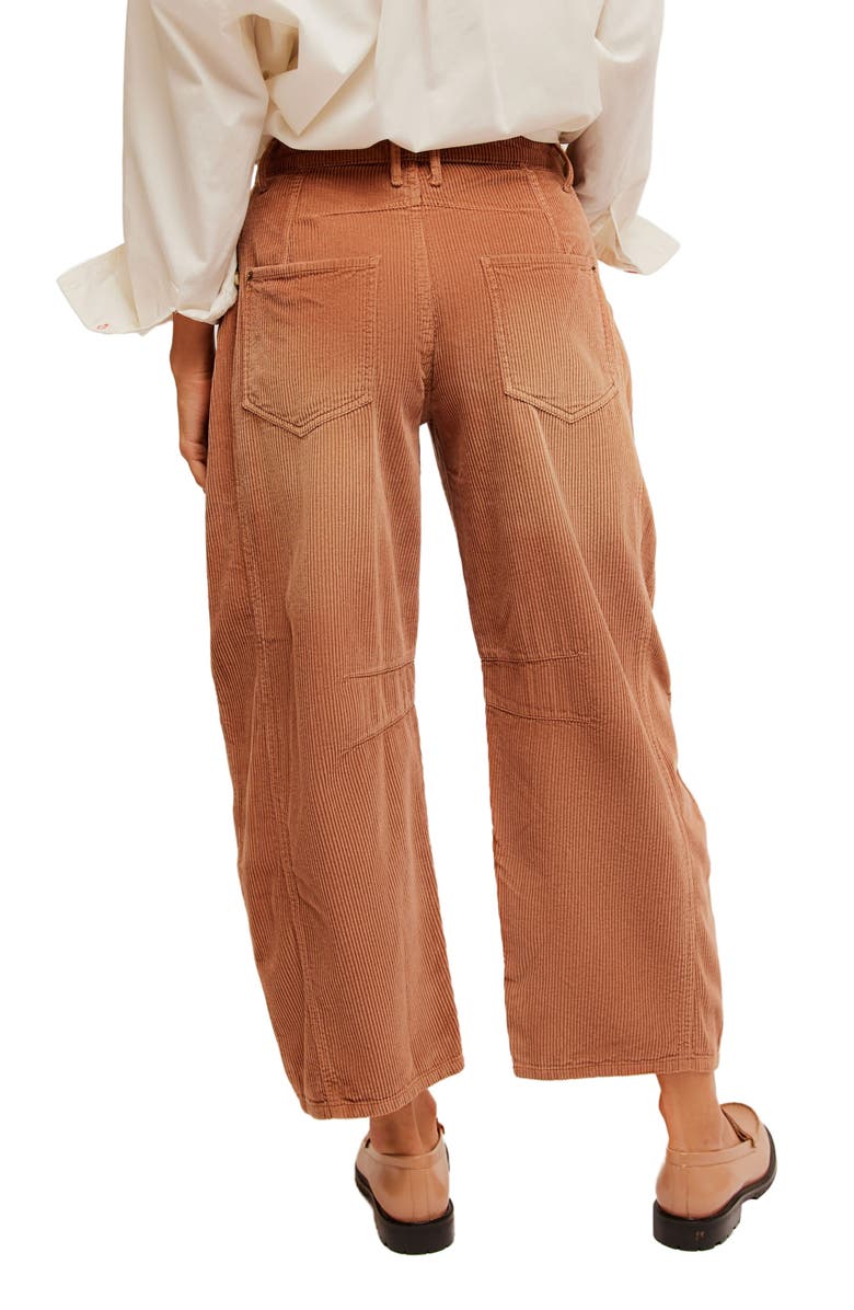 Free People Good Luck Barrel Leg Corduroy Pants, Alternate, color, Emperador
