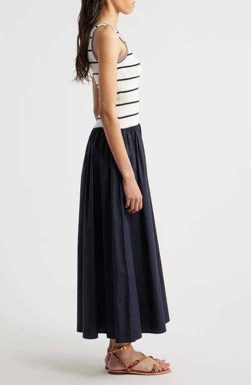 Shop Moon River Mixed Media Maxi Dress In Navy